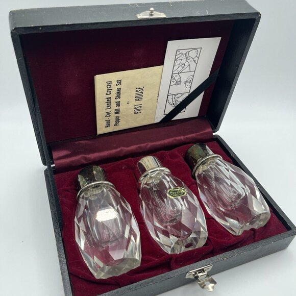 Vintage Post House Hand Cut Lead Crystal Salt Pepper Shaker & Pepper Set Japan - Picture 1 of 16